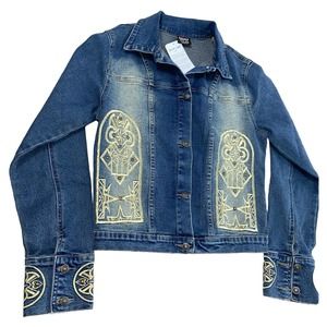 NWT Swayze embroidered Y2k Denim Jacket With Designs New Jean Jacket M Size